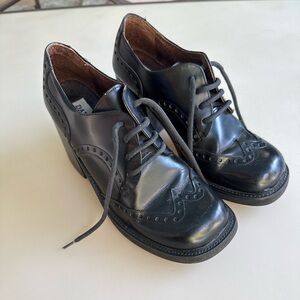 Black Leather Brogue Lace-Up Heel Booties - Women